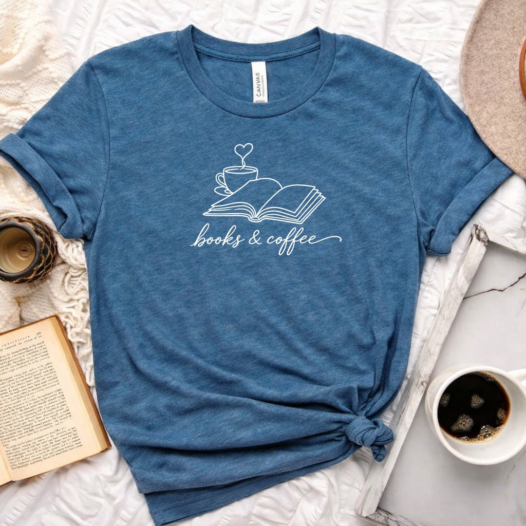 Book & Coffee Unisex Tee in Heather Deep Teal