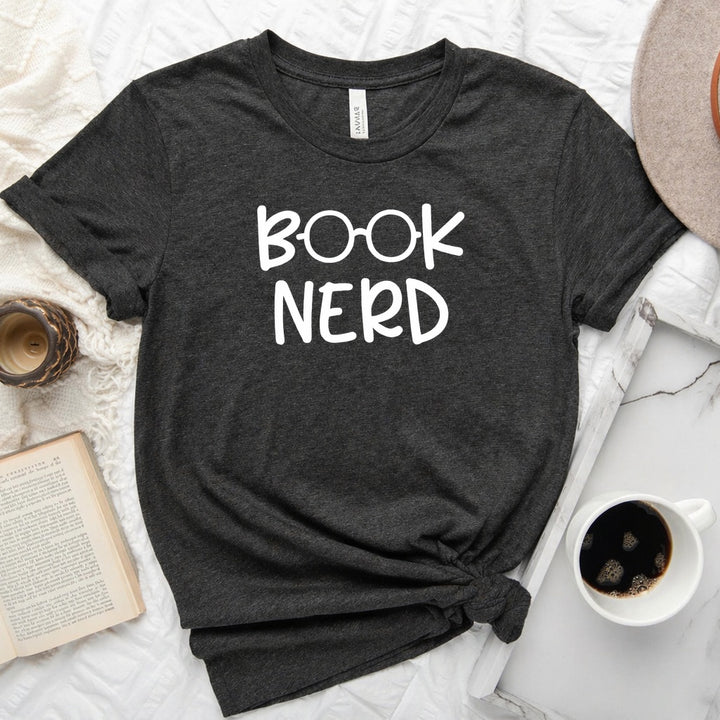 Book Nerd badge graphic unisex tee for book lovers
