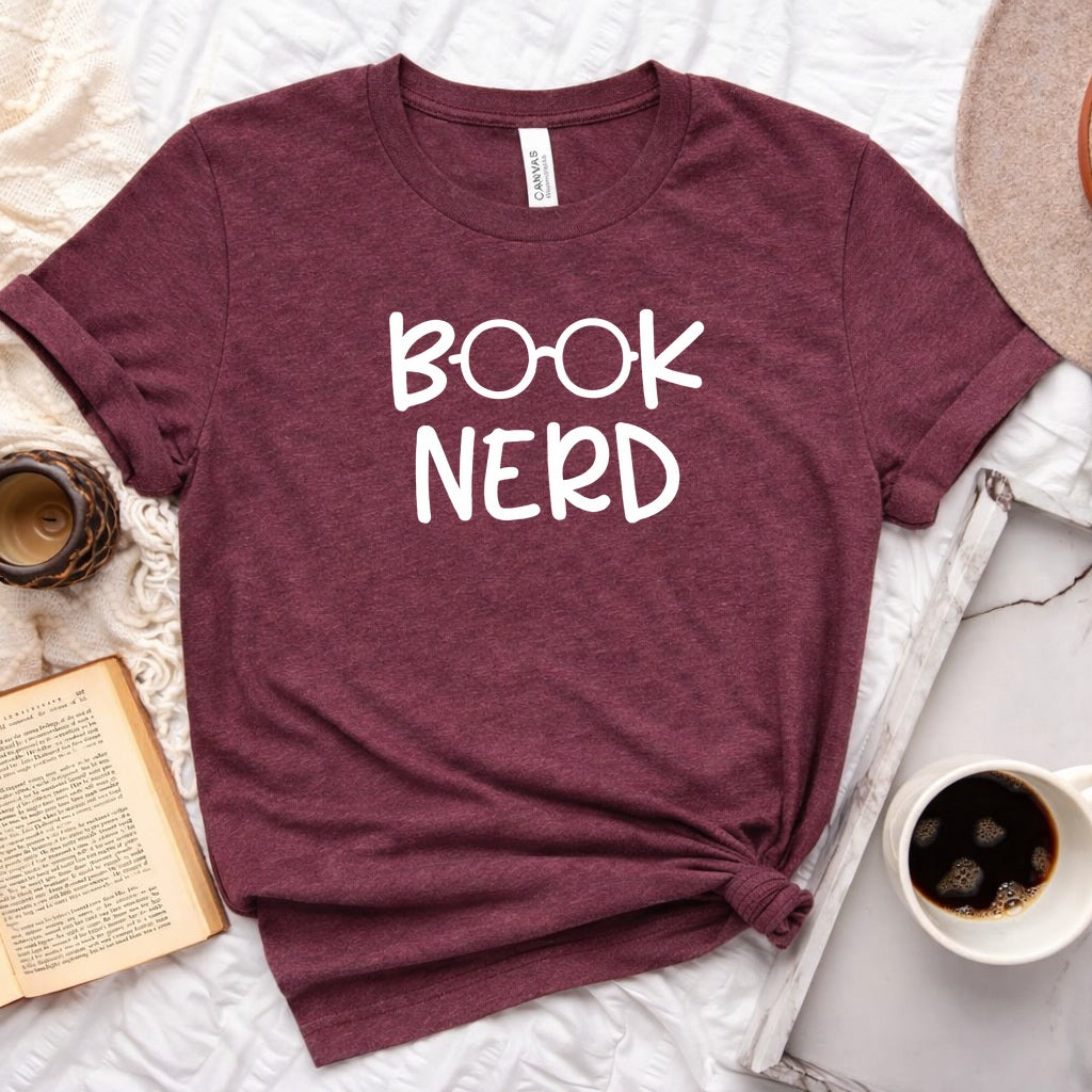 Book Nerd badge graphic unisex tee for book lovers
