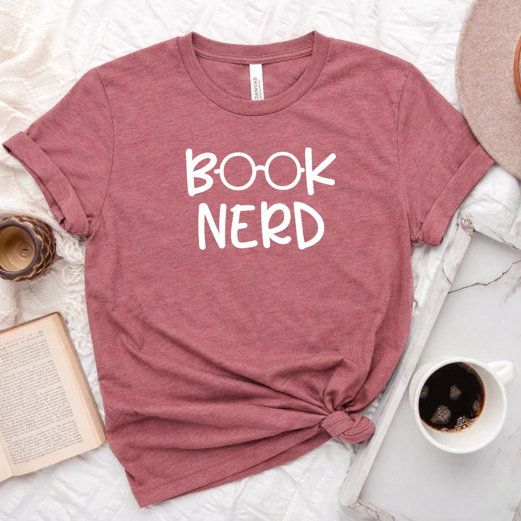 Book Nerd badge graphic unisex tee for book lovers