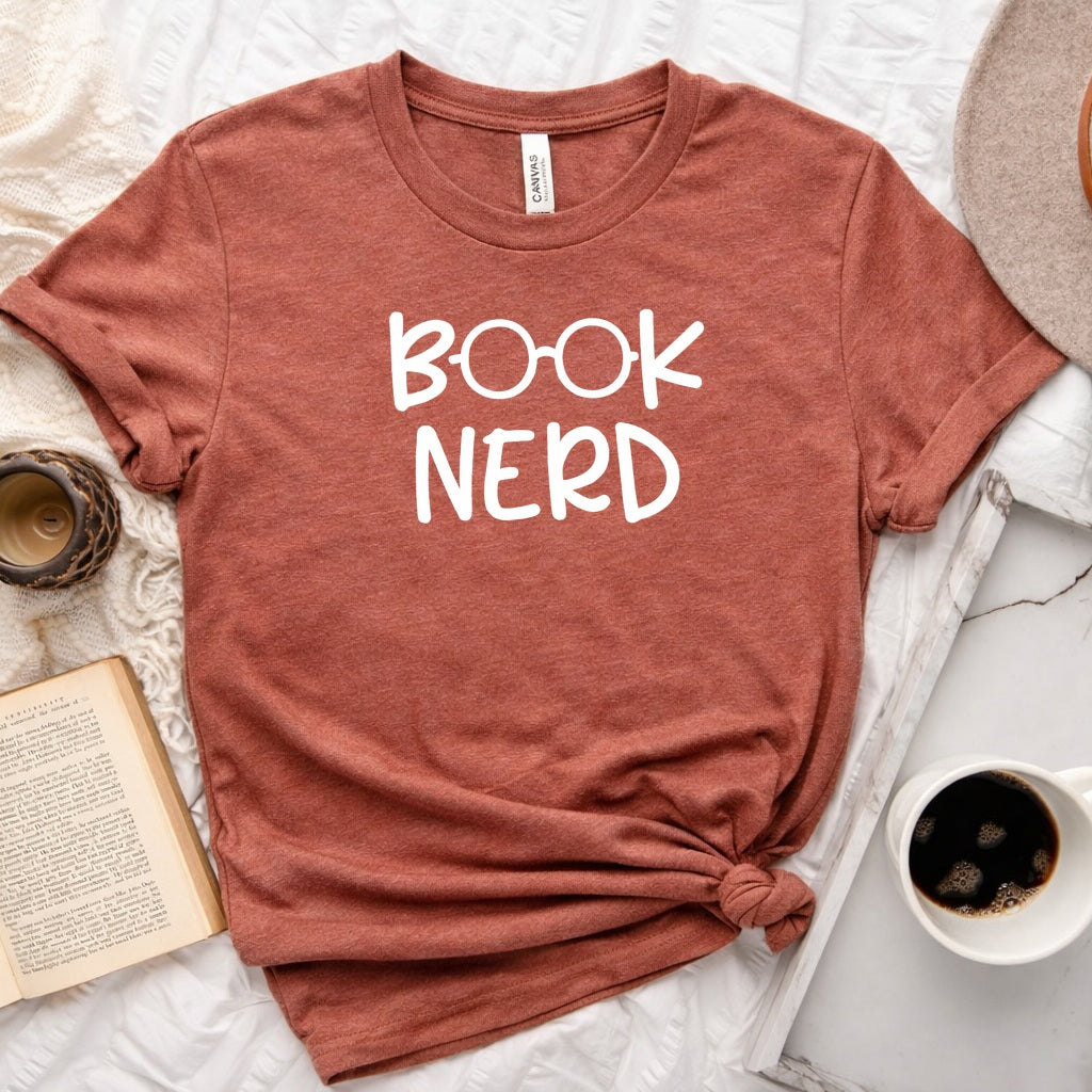 Book Nerd badge graphic unisex tee for book lovers